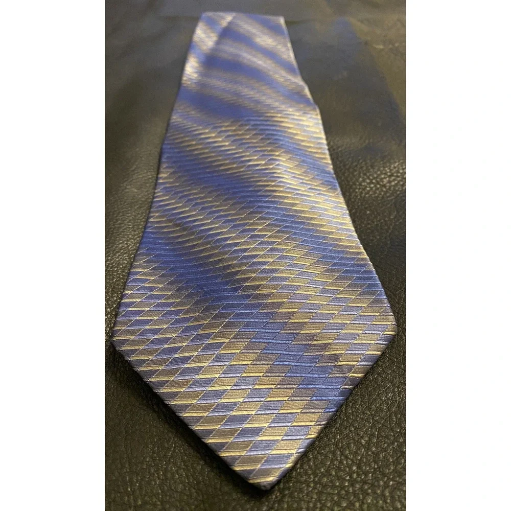 Stafford Men's Necktie Silk Black/Blues/Golden Classic Stripes Work /Special Eve